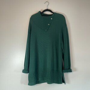 Coldwater Creek Hunter Green‎ Sweater Tunic Cowl Neck Women's Large Star Button